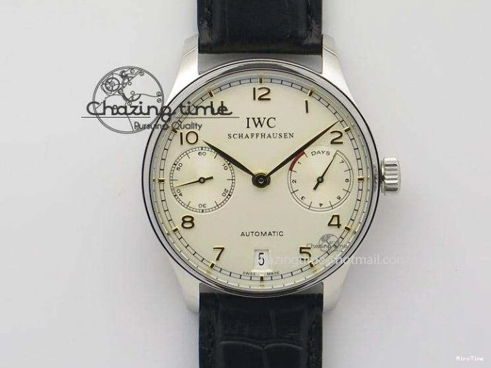 MIROTIME 0223 Portuguese Tourbillon IW504602 RG ZF Best Edition White Dial on Brown Leather Strap Stretchable 7178